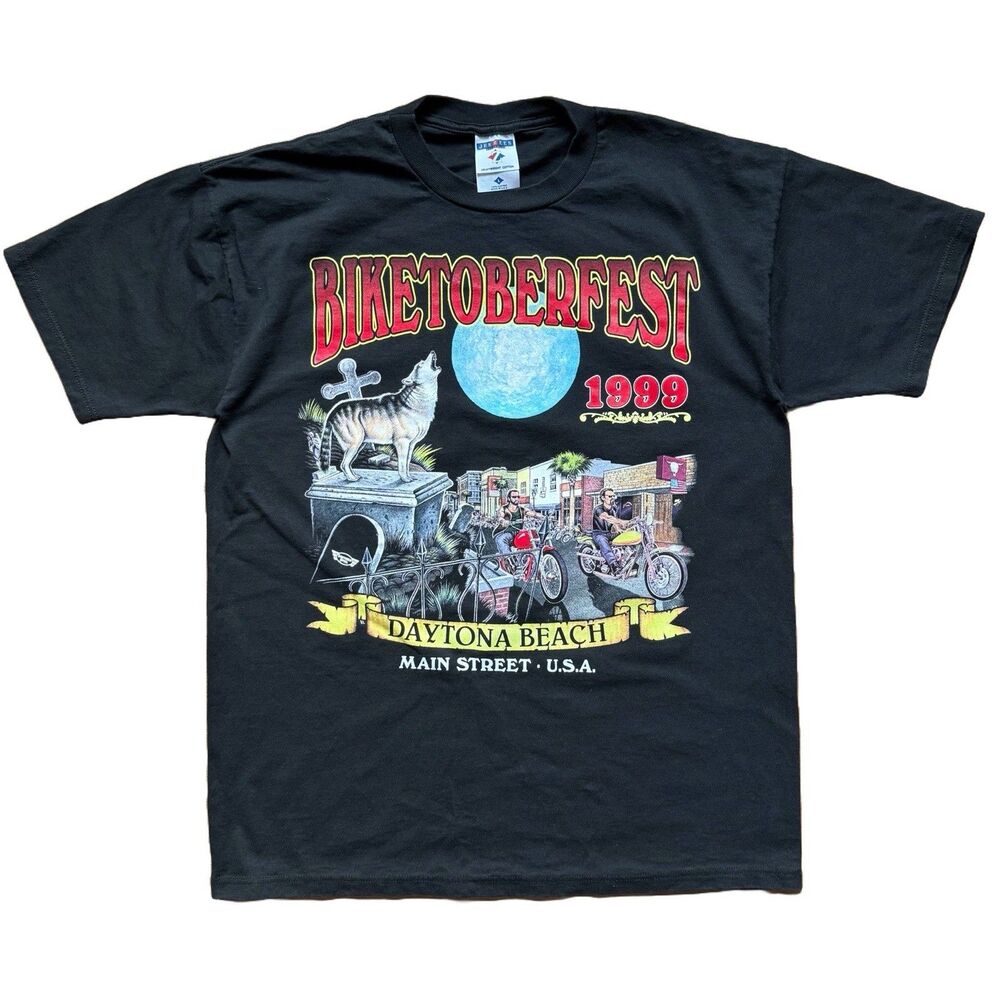 Vintage 90s Biketoberfest Daytona 1999 Wolf Biker T Shirt Size L Motorcycles
